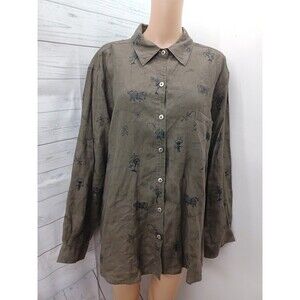 Chicos African design Zebra button front linen Brown Sz 3 - XL/16